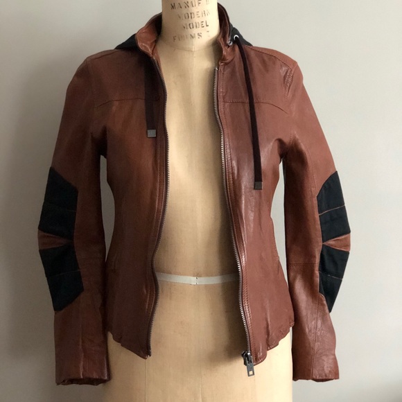 Dkny Jackets & Blazers - Brand New DKNY Leather bomber biker jacket w/ hood